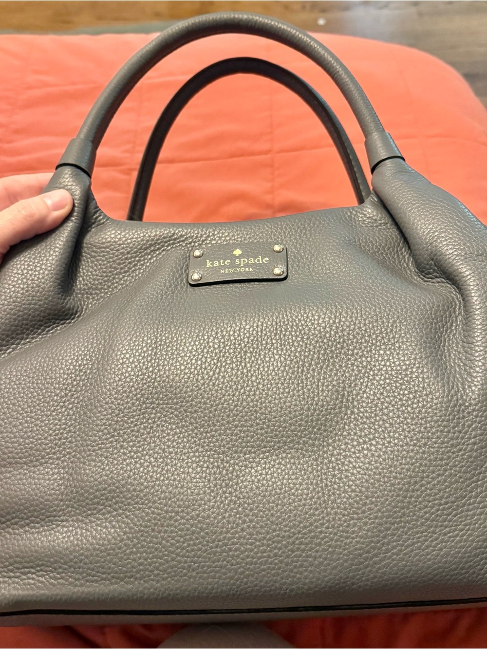 kate spade Gray Pebbled Leather Satchel with Top Handles